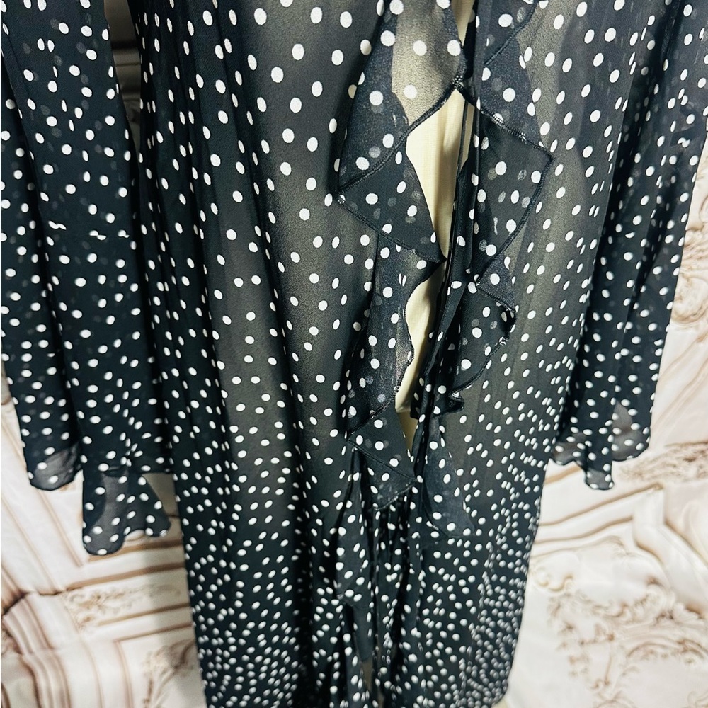Black & White Polka Dot Tie-Front Cardigan - Picture 9 of 13